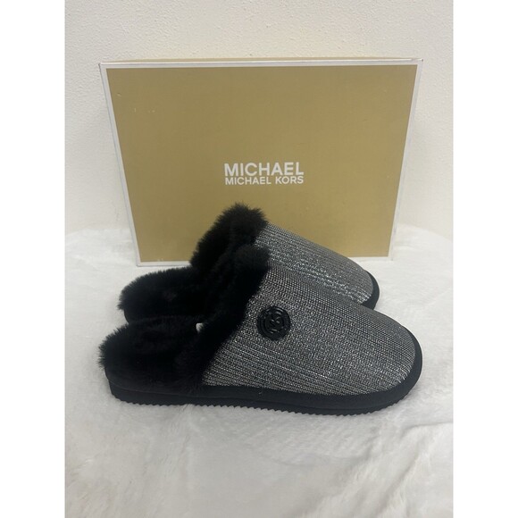 Michael Kors Women’s Janis Scuff Slippers in Silver/Black Size 7 - Picture 1 of 7